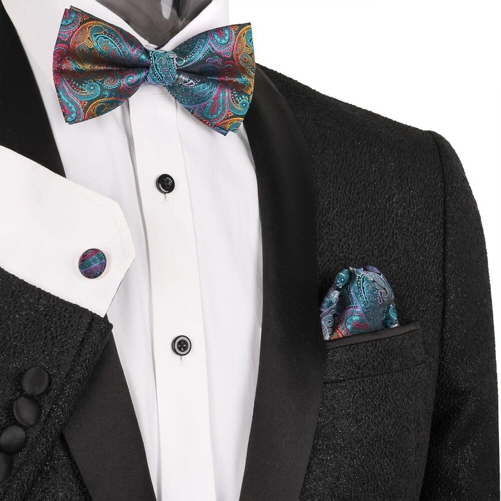 Mens Paisley Bow Tie, Hanky and Cufflinks - Picture 2 of 7